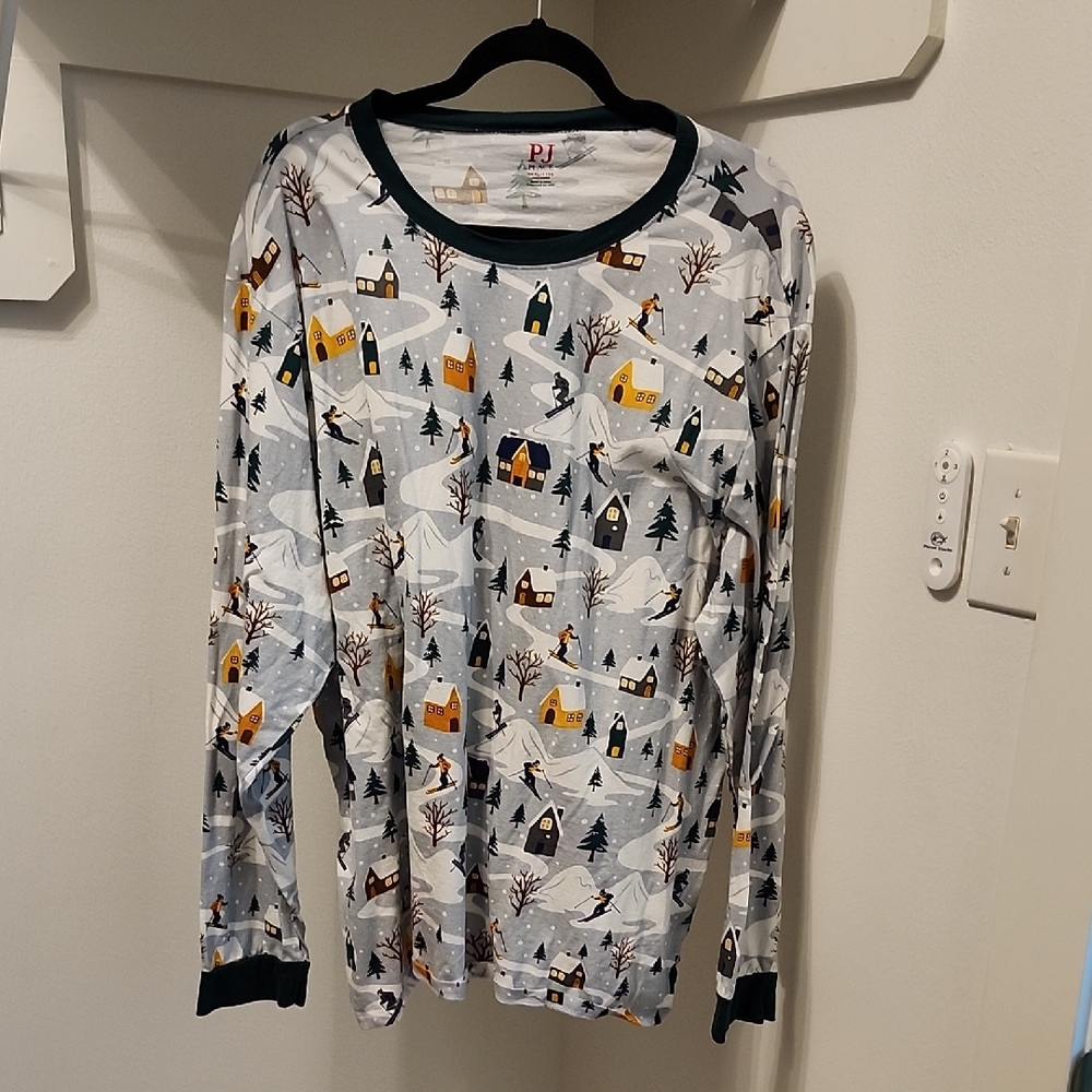 PJ Place Women's Winter Village Pajama Top - Blue and Yellow
